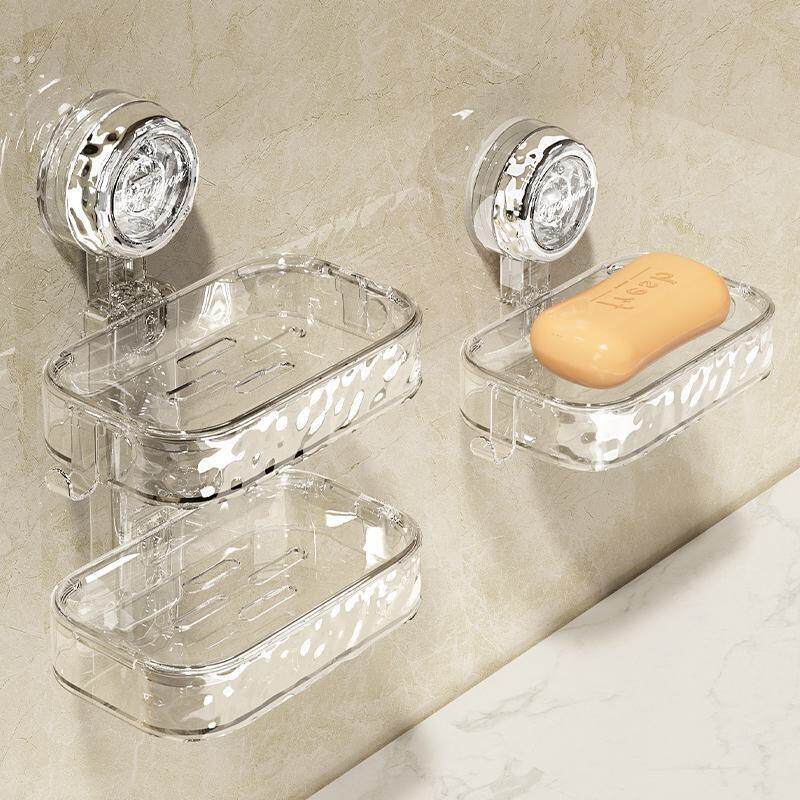 吸盘肥皂盒壁挂式免打孔香皂盒置物架家用浴室沥水洗漱台收纳双层