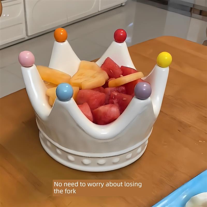 皇冠水果盘水果叉家用陶瓷客厅茶几零食收纳创意果盘带水果小叉子