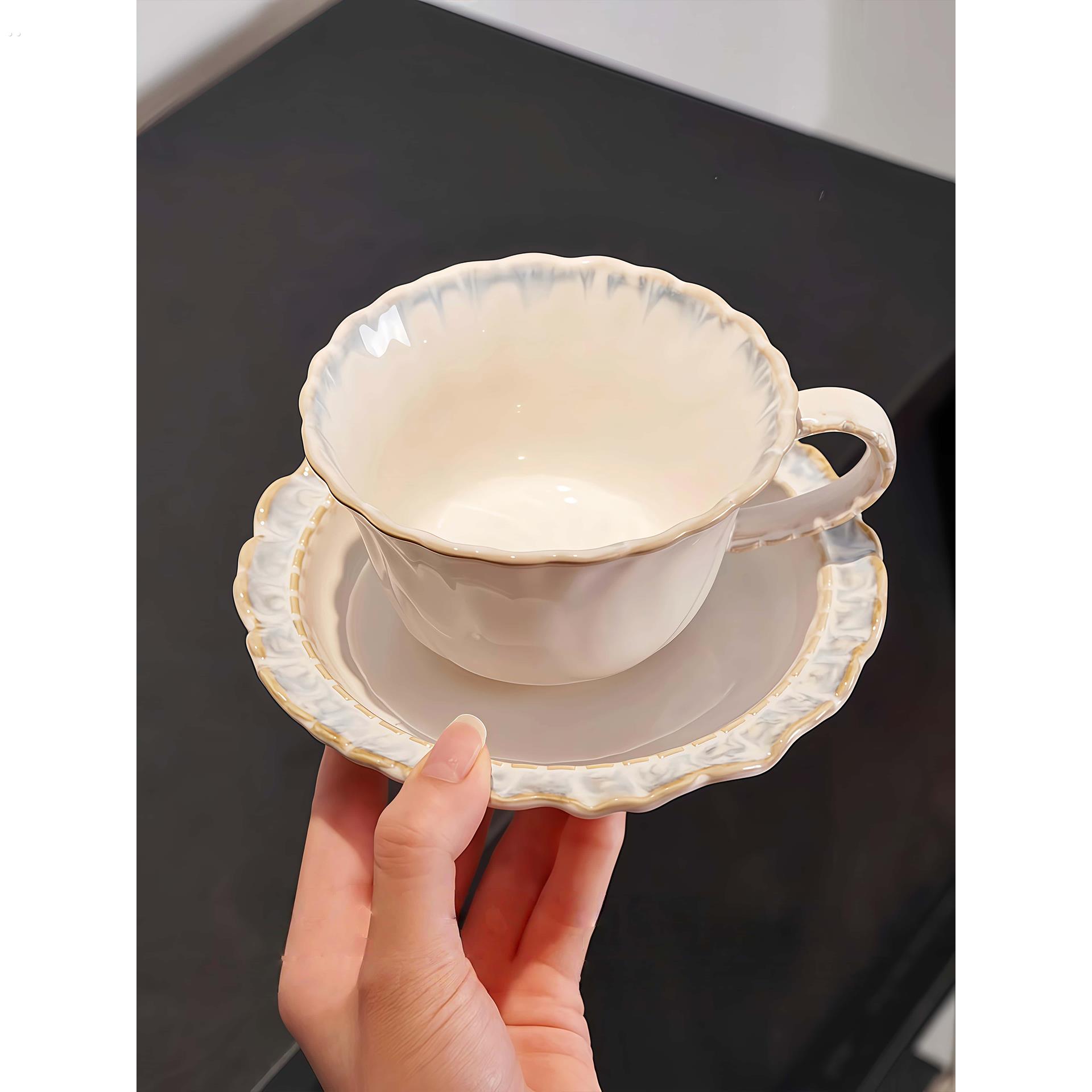 烟蓝咖啡杯陶瓷英伦覆古高颜值拿铁杯女士个人专用早餐牛奶杯精致