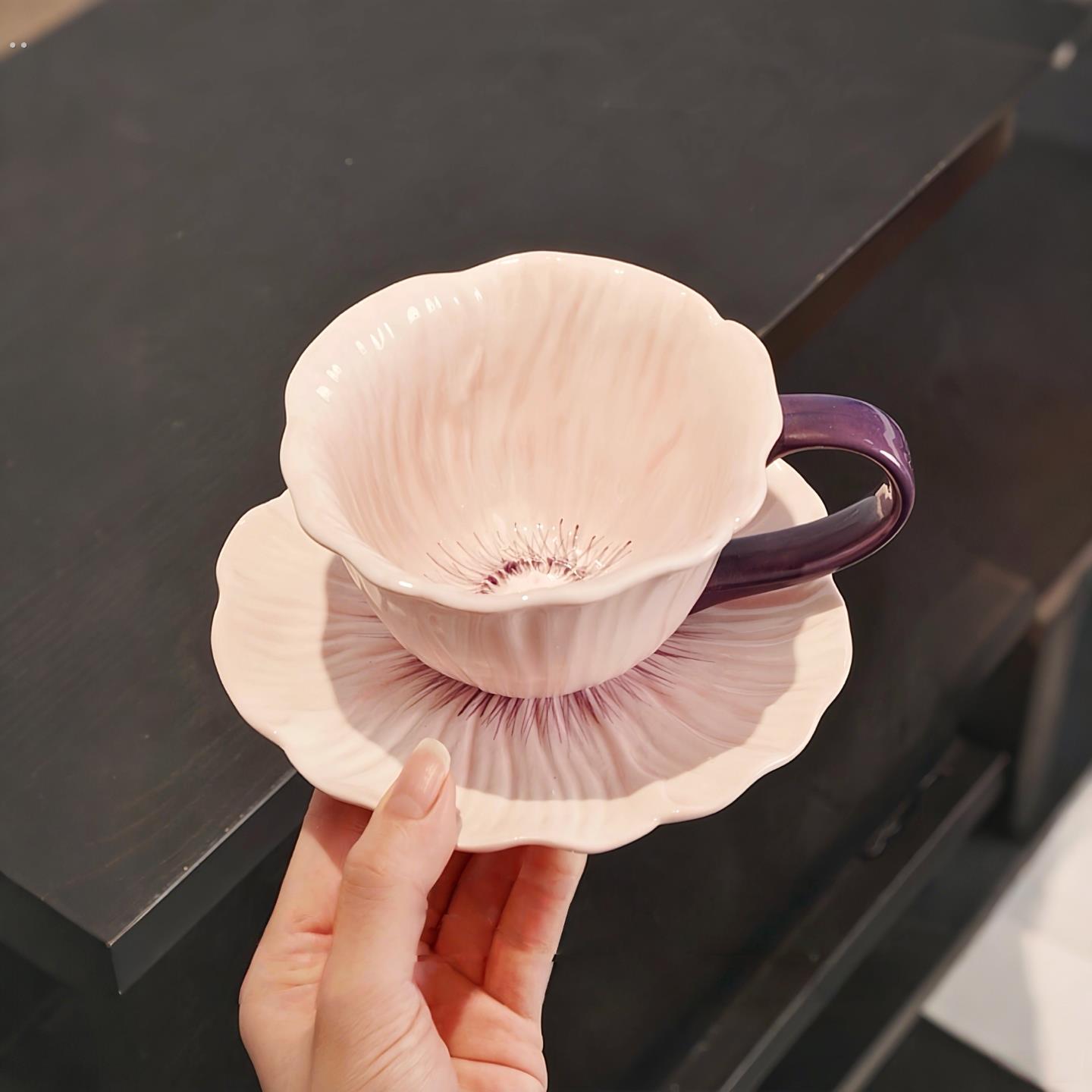 高颜值咖啡杯陶瓷釉下彩女士个人专用家用高档精致咖啡杯碟套装