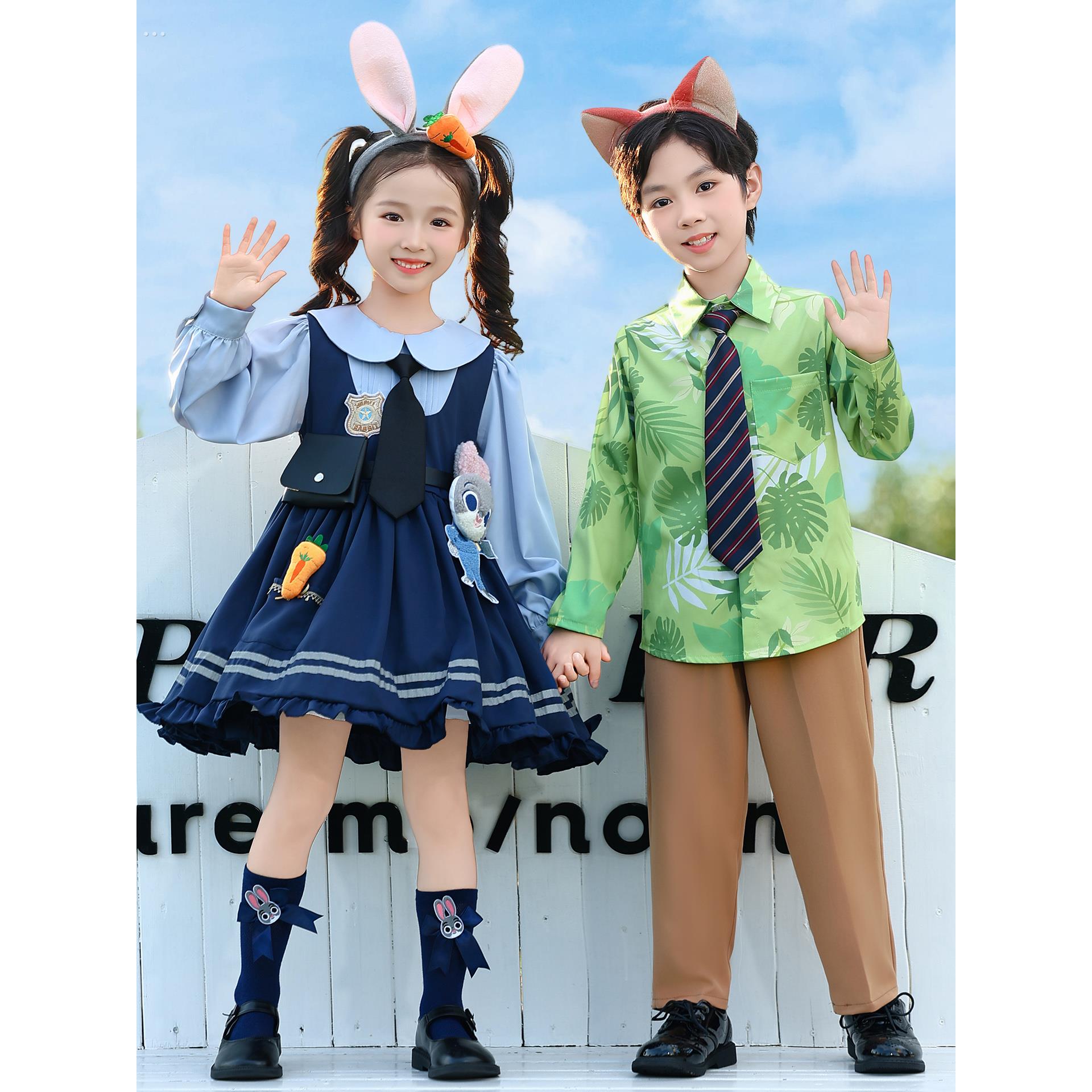 疯狂动物城儿童服装cos兔子警官朱迪尼克狐狸运动会啦啦队演出服