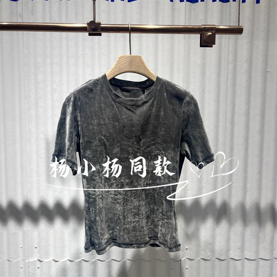 衣播商场女装圆印花T恤女款绒面紧身显瘦短袖BDS1YD1568烟波江上