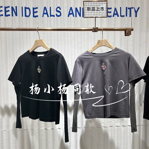 商场同款时尚百搭休闲宽松圆领拼接袖子T恤BDS2YD2606不想晒黑