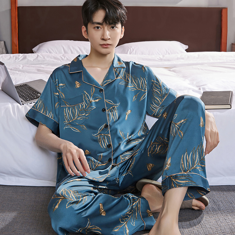 真丝睡衣男款夏短袖长裤2023新款