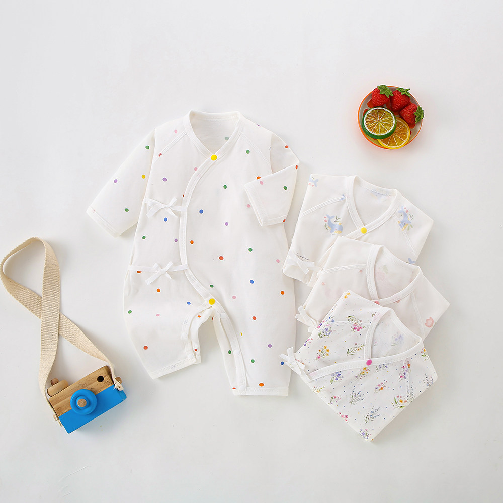 早产婴儿连身衣夏季长袖薄款无骨爬服低体重宝宝蝴蝶衣纯棉哈衣