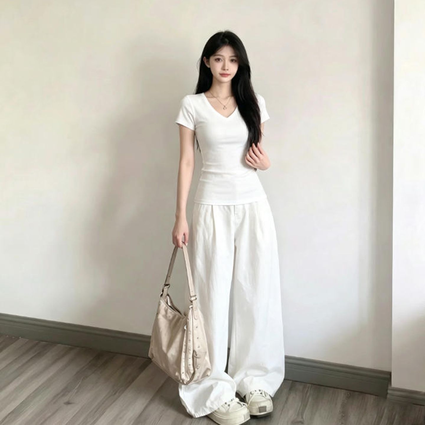 正肩v领黑色短袖女t恤2026新款修身半袖夏季体恤高级感显瘦上衣