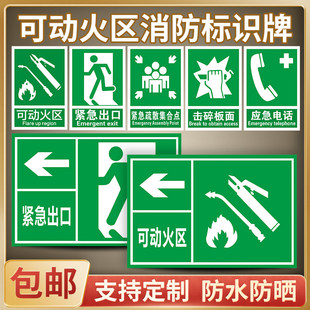 应急出口紧急避难场所可动火区安全警示牌安全避险处急救站牌击碎板面标志贴标识贴提示牌警告贴纸PVC可定制