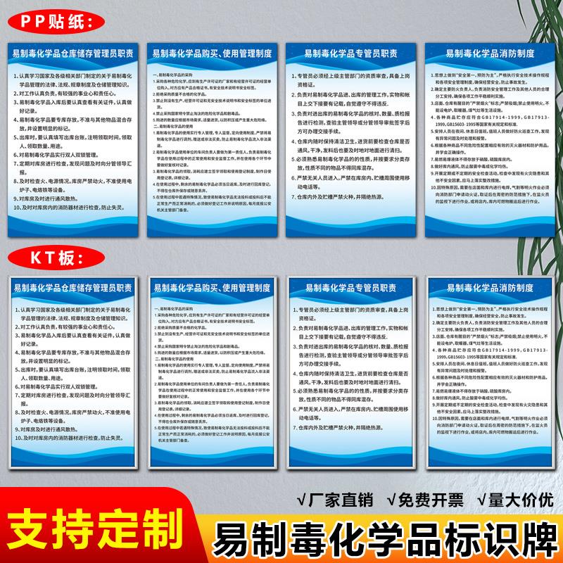 易制毒化学品标识牌安全操作管理规范规程规章制度宣传栏标语海报挂图墙贴岗位负责人告示警示提示标示标志