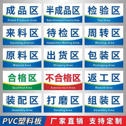 工厂车间成品半成品区域划分标识提示牌待检检验区不良品区叉车停放区装配车间维修区仓库办公室科室门牌定制