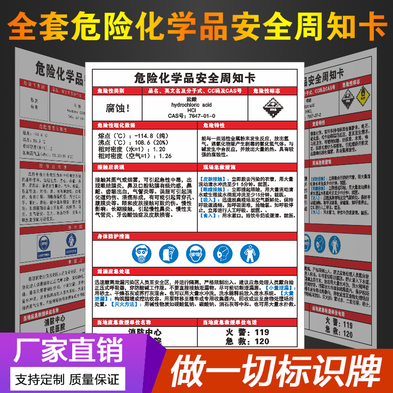 危险化学品安全周知卡安全技术说明书全套职业危害病告知卡危化品危险品风险点msds标识标志提示牌警示牌定制