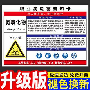 氮氧化物职业病危害告知牌卡硝酸乙酸混合酸氧化铅二氧化硫紫外线安全警示标识噪声高温粉尘危险化学品周知卡