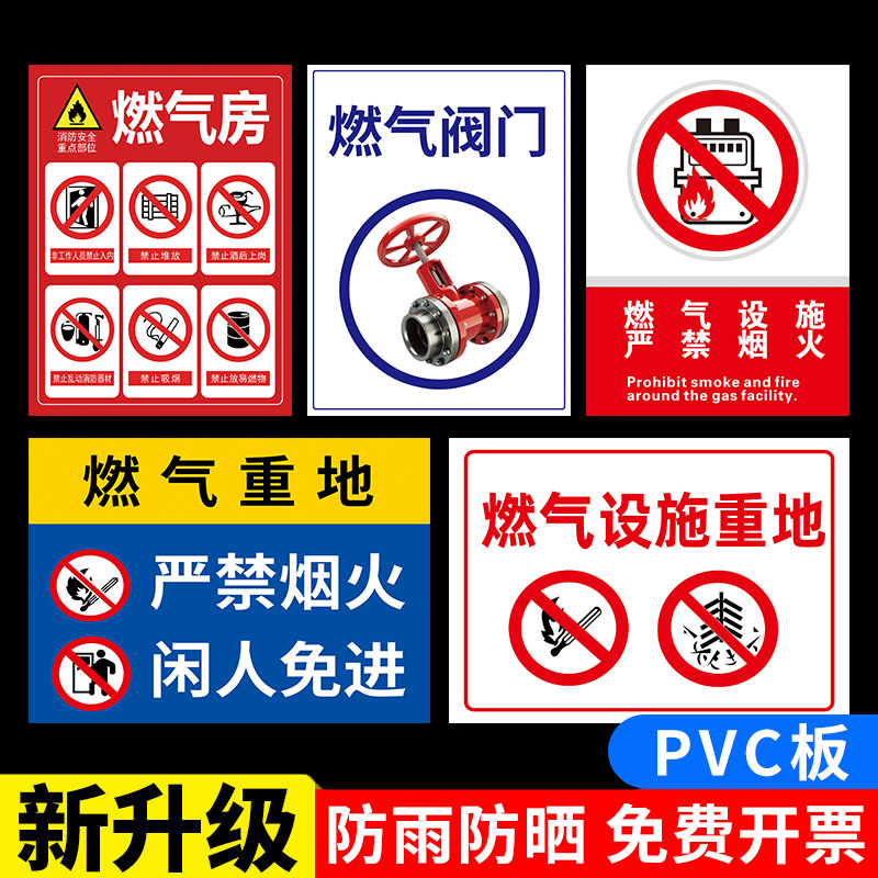 燃气标识牌天然气警示牌燃气房管道安全警告贴厨房液化气开关标注煤气房危险标示标志燃气间重地严禁烟火告示