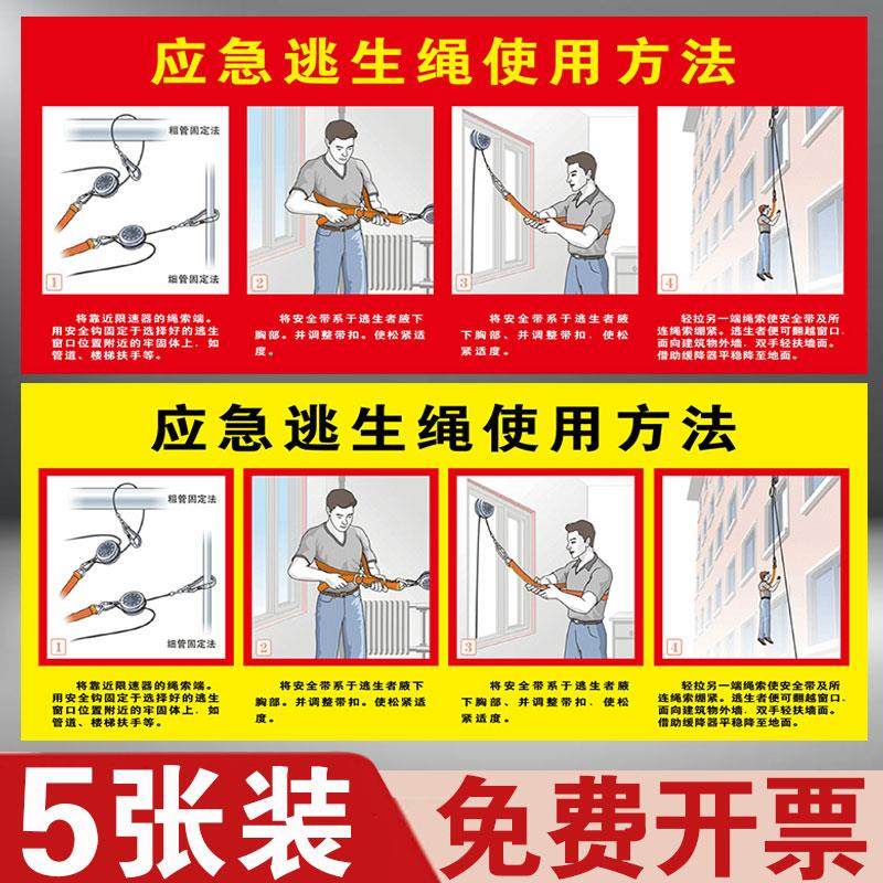 应急逃生绳使用方法说明提示贴纸消防安全缓降绳标识牌警示牌紧急救援缓降器指示牌提示标示牌牌子标识定制