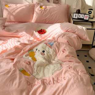 ins床上刺绣四件套2026新款 加厚床单被套床品单人学生宿舍三件套4