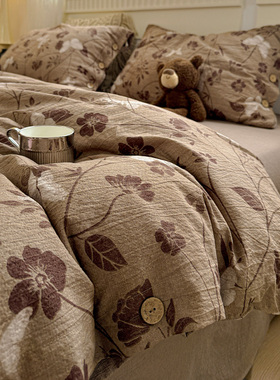 A类全棉四件套纯棉被套床单床笠被罩棉麻学生宿舍三件套简约床品4