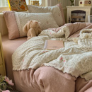 A类全棉花边四件套纯棉双层纱被套被罩床单床笠宿舍学生三件套件4