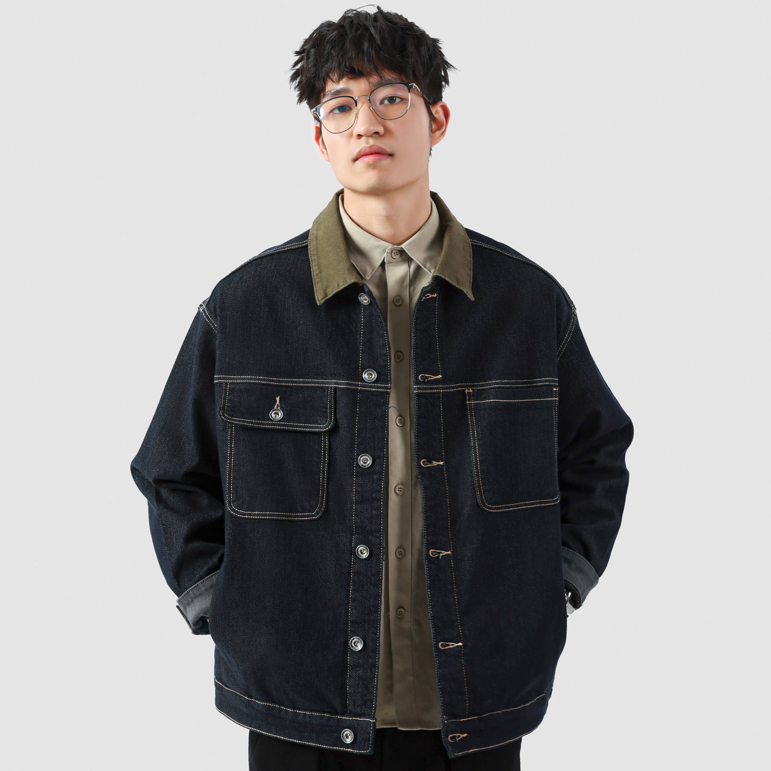 NINPURE 加绒加厚高级感拼色复古丹宁水洗牛仔外套男休闲工装夹克