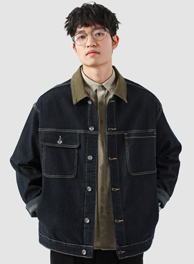 NINPURE 加绒加厚高级感拼色复古丹宁水洗牛仔外套男休闲工装夹克