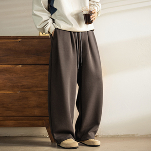 男士棕色宽松卫裤男冬季老钱风弯刀裤加绒大码裤子运动裤2025新款
