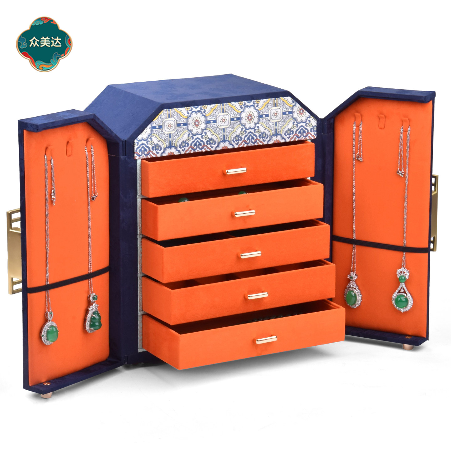 国风双开首饰盒项链手镯耳钉戒指抽屉式收纳箱新款珠宝饰品收纳盒
