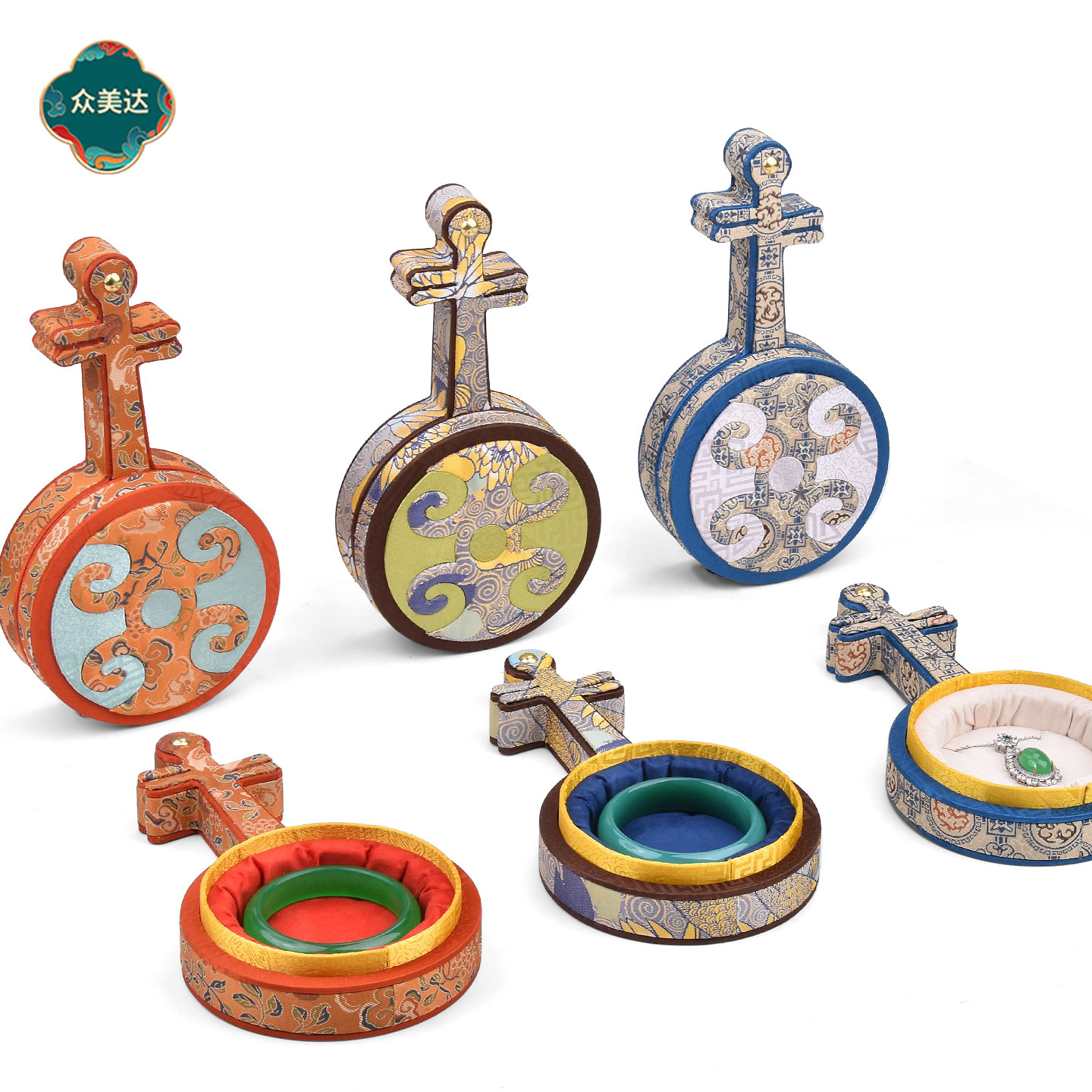 高档国风首饰盒手镯手串吊坠项链收纳双用饰品盒宋锦珠宝包装礼盒