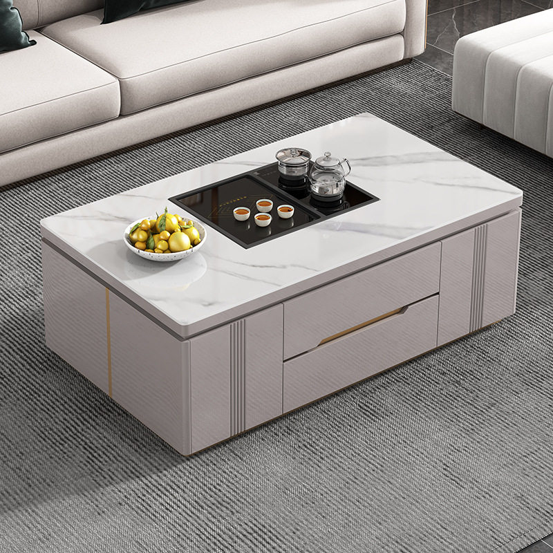 全自动升降岩板茶几电视柜组合简约现代家用小户型多功能功夫