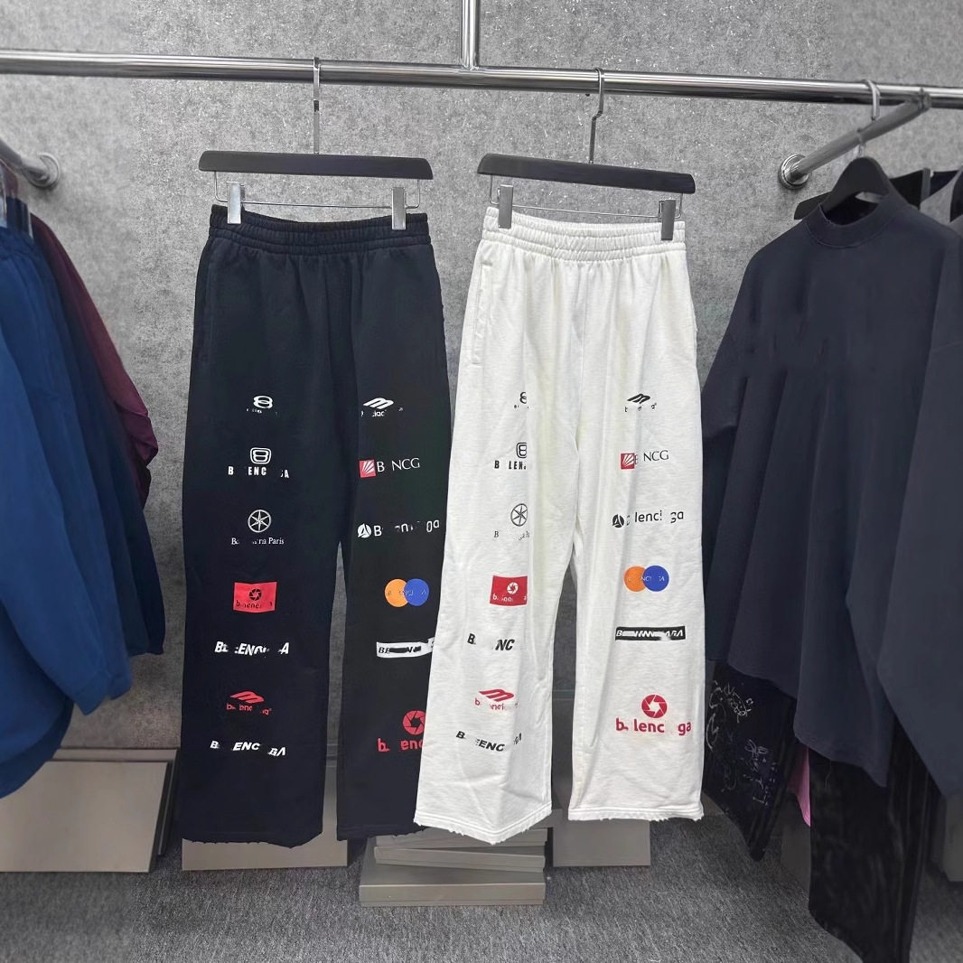厂家奢潮b家满印logo赛车服男女宽松休闲长裤阔腿裤