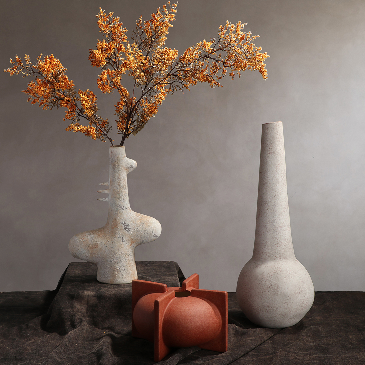 侘寂风创意不规则异形陶瓷花器