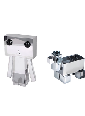 现代轻奢电镀创意透明机器人烟灰色小狗摆件客厅儿童房桌面工艺品