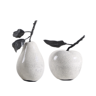 现代创意裂纹白色陶瓷苹果梨子摆件样板房客厅仿真水果装饰品摆设