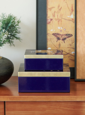 收纳桌面蓝色烤漆装饰盒储物盒