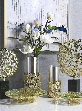 欧式水晶玻璃银杏叶花瓶果盘树叶摆件家居样板间客厅玄关工艺装饰