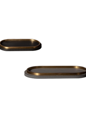 现代轻奢客厅皮质金属花器托盘