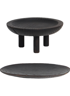 新中式客厅实木圆形长盘水果盘