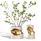 现代轻奢欧式 饰品摆件客厅电视柜干花插 花器创意不规则砂岩花瓶装