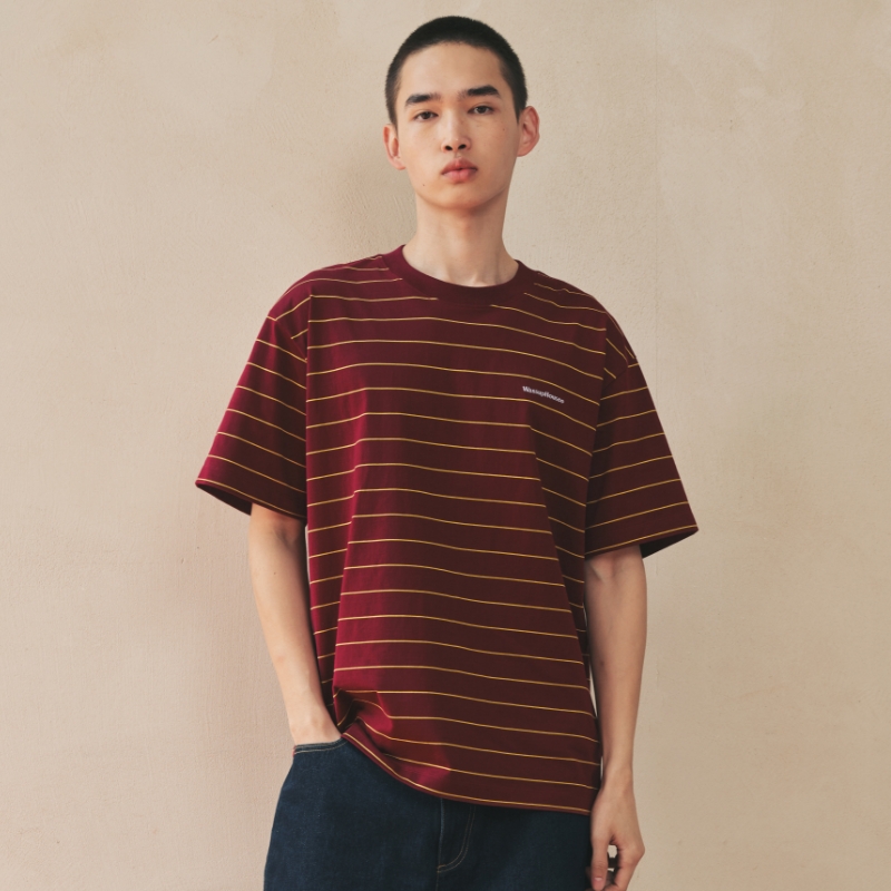 WassupHouse条纹基础刺绣短袖t恤