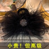 高端蝴蝶结发抓发卡羽毛抓夹女后脑勺鲨鱼夹子高级感真鸵鸟毛发夹