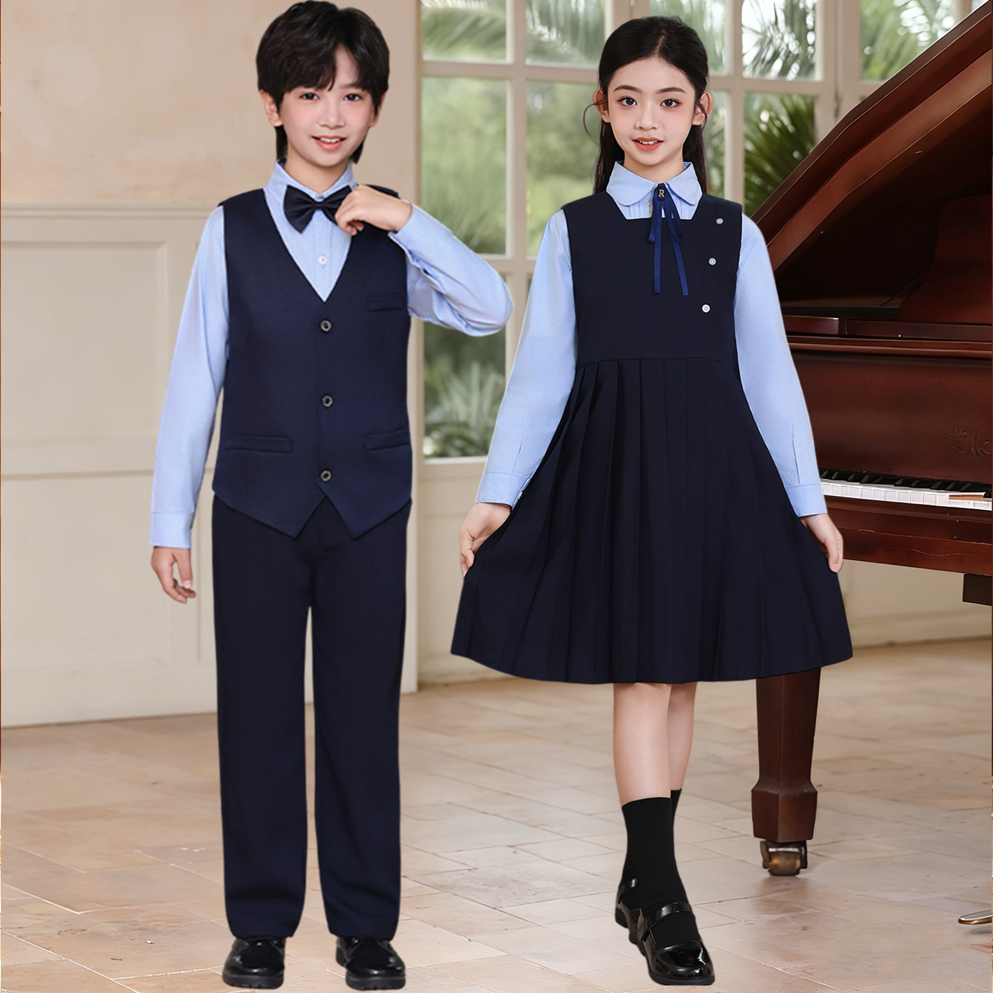 儿童合唱演出服男女童学院风校服