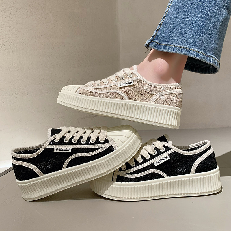 贝壳头帆布鞋女款2024年新款夏季百搭透气饼干鞋早春款休闲板鞋女