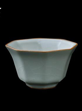 汝窑八方杯窑茶杯主人杯单杯陶瓷个人专用品茗杯功夫茶具70毫升