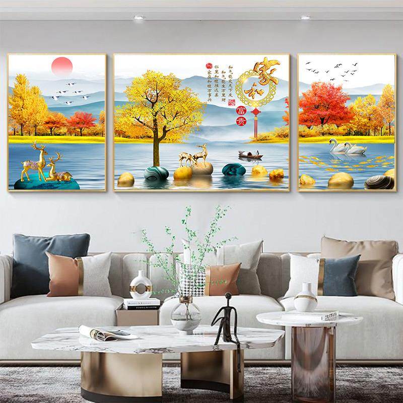 新中式客厅装饰画现代简约沙发背景墙轻奢挂画北欧壁画墙画山水画