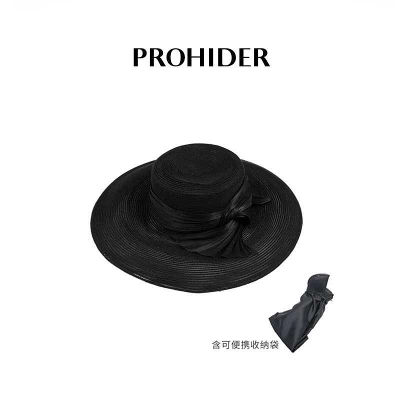 PROHIDER优雅真丝麻装饰大檐帽