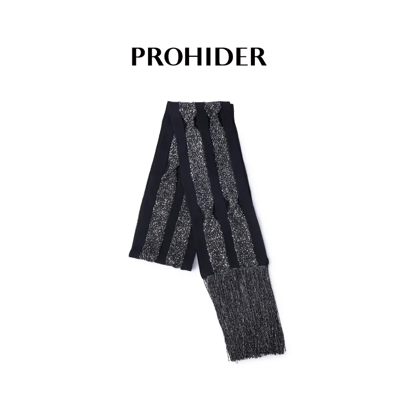 PROHIDER颇嗨 秋季新款复古亮片针织扭扭流苏围巾时尚保暖围脖女