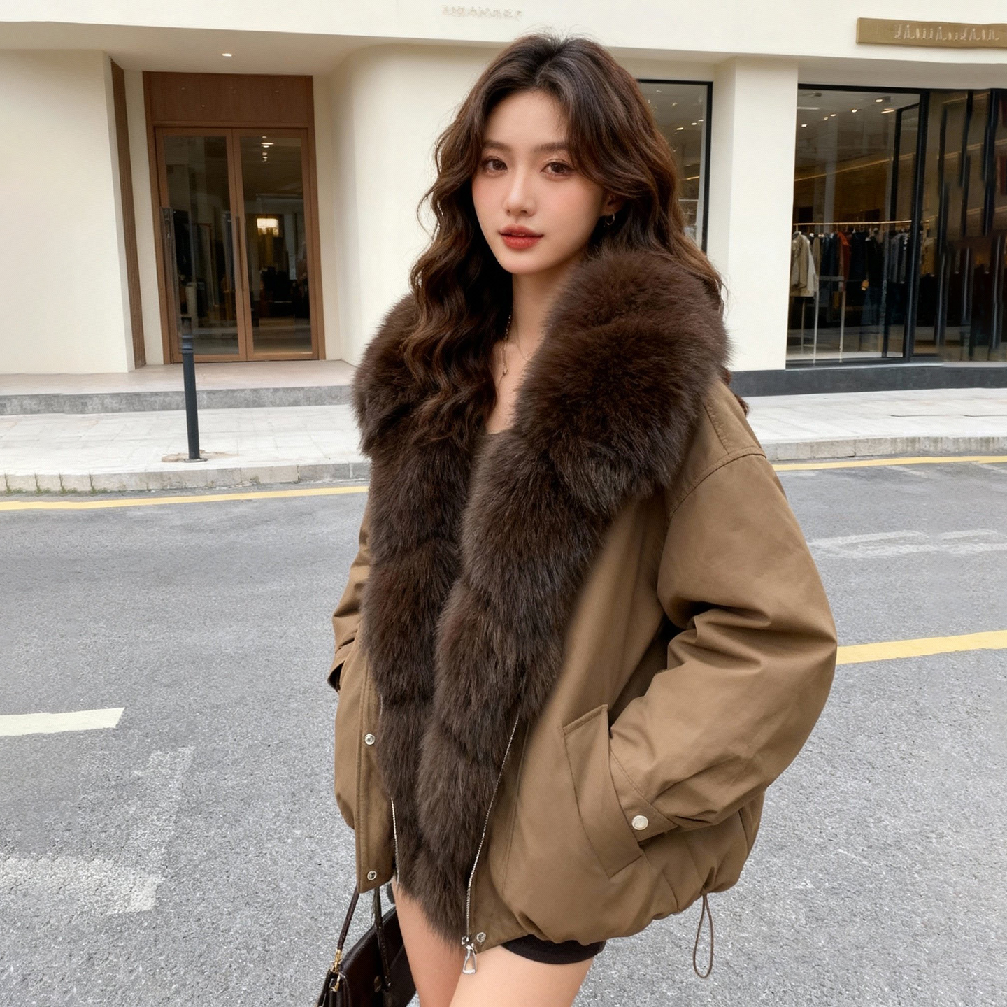 2025新款鹅绒羽绒服狐狸毛外套女