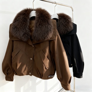 鹅绒服女新款狐狸毛领羽绒服小个子宽松韩版冬季时尚保暖皮草外套
