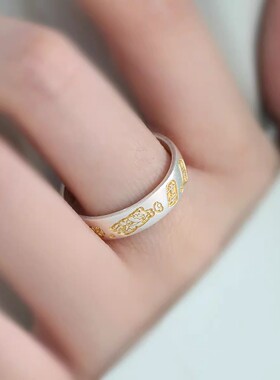 925银新中式吉言描金招财猫戒指环开口调节民族风小众设计高级感