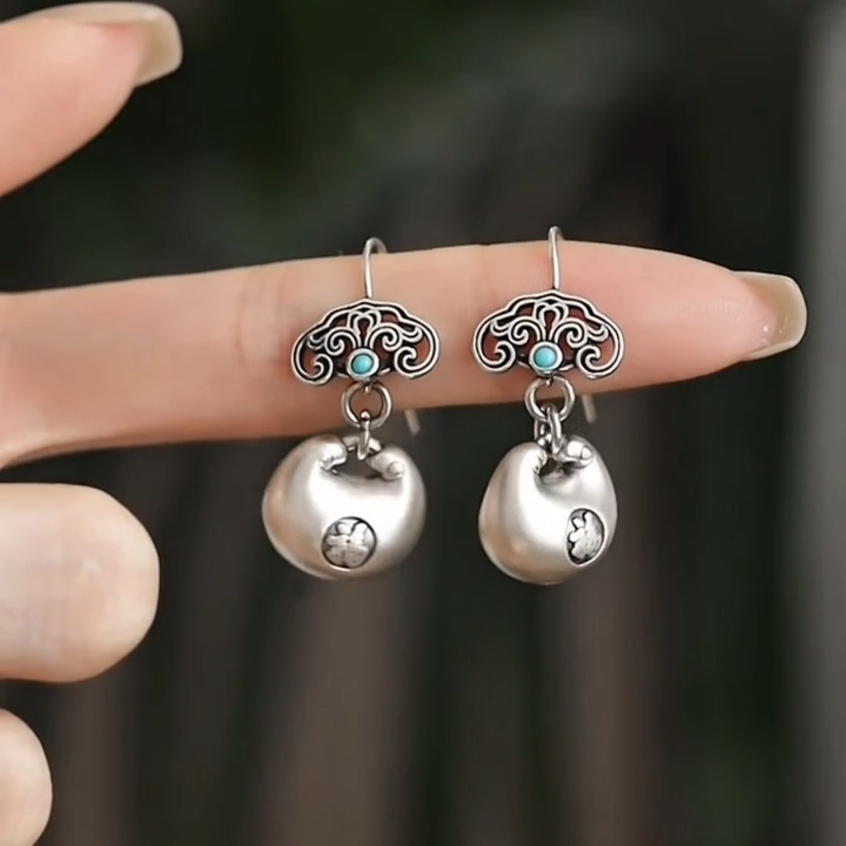 925银复古新中式双福胖福耳环祥云耳钩女士民族风小众设计高级感