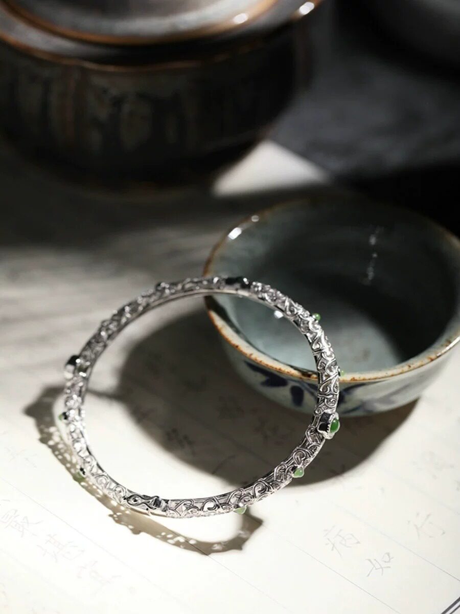 CLOUD ROLLS CLASSICAL HANDMADE TURQUOISE OPEN CHINESE-STYLE HOLLOW BRACELETS FASHION LIGHT LUXURY HIGH-END VERSATILE ETHNIC STYLE