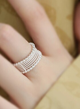 925银复古中式波浪蕾丝豆豆戒指