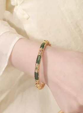 925银复古新中式和田碧玉明妃无事牌手镯民族风女小众设计高级感